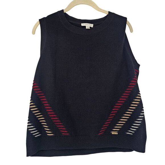 St. John Golf Chevron Intarsia Knit Vest L Black Red Tan Preppy Luxury Artsy - Picture 1 of 10